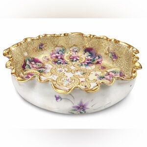 Antique Nippon Hand-Painted Porcelain Bowl with Heavy Gold Gilt c. 1891–1921 –7’